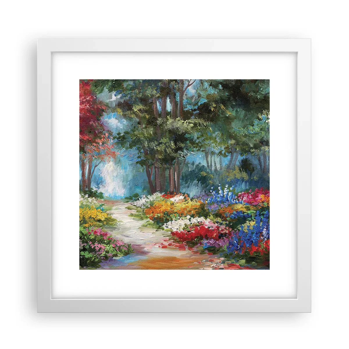 Affiche dans un cadre blanc - Poster - Jardin forestier, forêt de fleurs - 30x30 cm