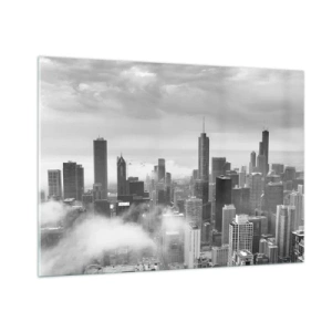 Impression sur verre - Image sur verre - Panorama de la ville avec des gratte-ciels en noir et blanc - 100x70cm - Paysage américain - Décoration murale moderne pour le salon et la chambre ARTTOR