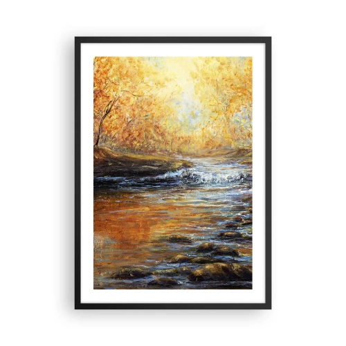 Affiche dans un cadre noir - Poster - Un ruisseau d'automne entouré d'arbres dorés - 50x70cm - Le ruisseau d'or - Décoration murale moderne pour le salon et la chambre ARTTOR