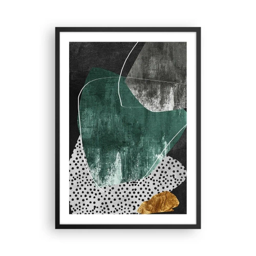 Affiche dans un cadre noir - Poster - Composition abstraite en vert et or - 50x70cm - Abstraction colorée avec feuille d'or - Décoration murale moderne pour le salon et la chambre ARTTOR