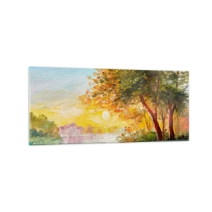 Impression sur verre - Image sur verre - Un paysage pittoresque avec une rivière et des arbres au coucher du soleil - 120x50cm - Et in Arcadia ego - Décoration murale moderne pour le salon et la chambre ARTTOR