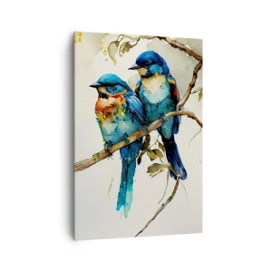 Impression sur toile - Image sur toile - Trois oiseaux colorés sur une branche dans un style aquarelle - 70x100cm - A-t-il été offensé ? - Décoration murale moderne pour le salon et la chambre ARTTOR