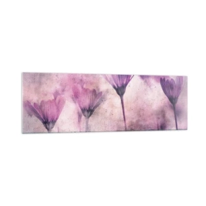 Impression sur verre - Image sur verre - Fleurs délicates dans des tons violets sur fond clair - 160x50cm - Rêve de fleurs - Décoration murale moderne pour le salon et la chambre ARTTOR