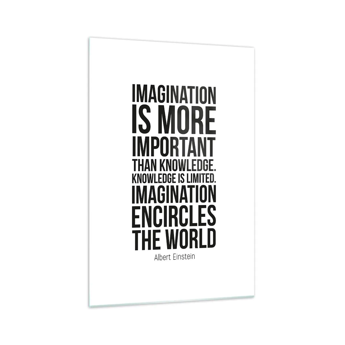 Impression sur verre - Image sur verre - Citation inspirante sur fond blanc en police noire - 70x100cm - Einstein sur le pouvoir de l'imagination - Décoration murale moderne pour le salon et la chambre ARTTOR
