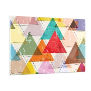Impression sur verre - Image sur verre - Motif abstrait de triangles de différentes couleurs - 120x80cm - Trois par trois - Décoration murale moderne pour le salon et la chambre ARTTOR