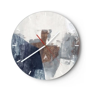 Horloge murale - Pendule murale - Une composition abstraite dans les tons de marron et de bleu marine. - 30x30cm - Formes bleues et brunes - Décoration murale moderne pour le salon, la cuisine et la chambre ARTTOR