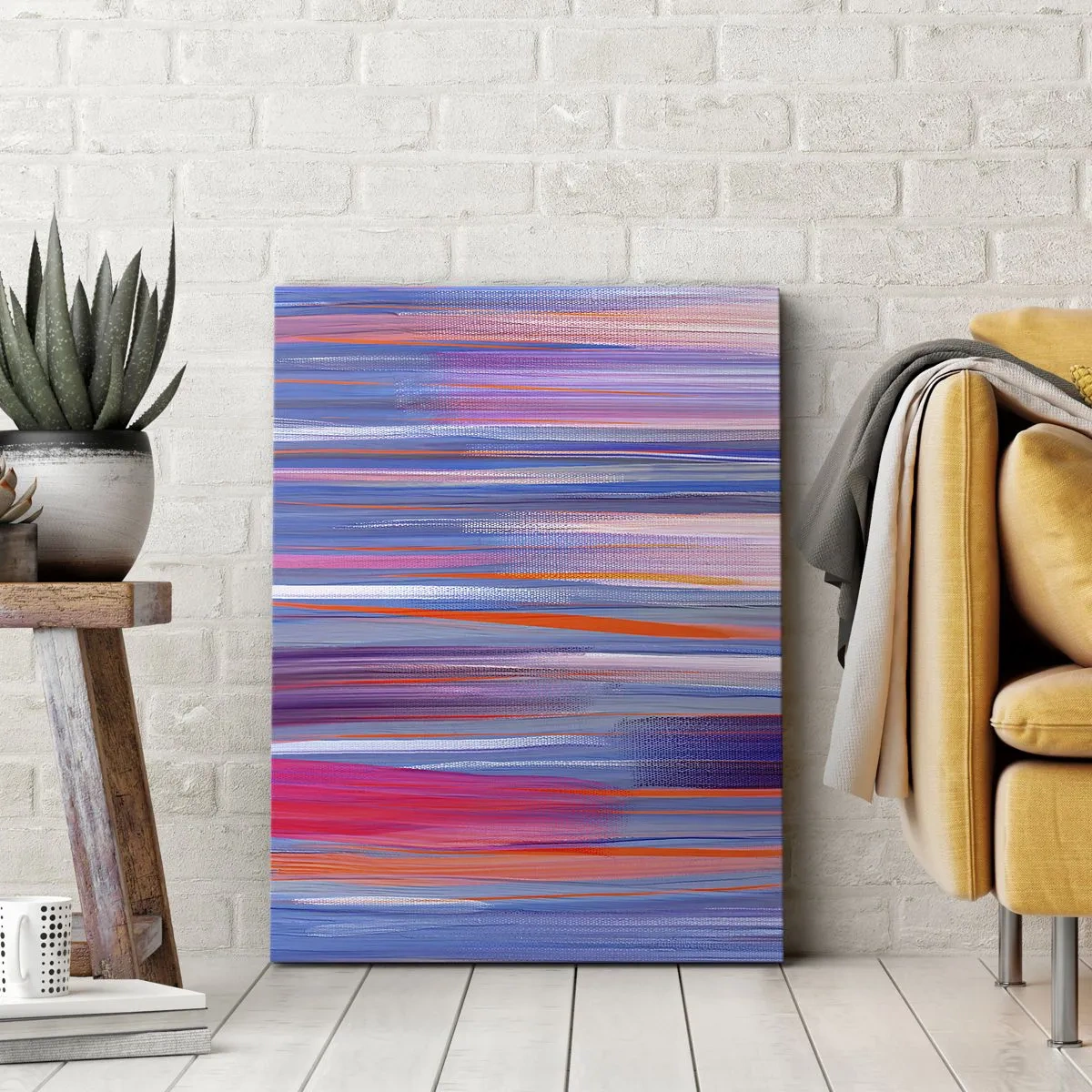Impression sur toile - Image sur toile - Lignes verticales abstraites dans des tons de bleu et de rose - 50x70cm - Ascension - Décoration murale moderne pour le salon et la chambre ARTTOR