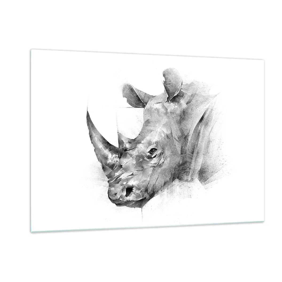 Impression sur verre - Image sur verre - Portrait noir et blanc d'un rhinocéros dans une démarche artistique - 120x80cm - Potrait africain - Décoration murale moderne pour le salon et la chambre ARTTOR