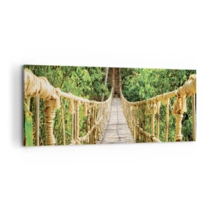 Impression sur toile - Image sur toile - Un pont suspendu dans une forêt tropicale pleine de verdure - 120x50cm - Suspendu dans la nature - Décoration murale moderne pour le salon et la chambre ARTTOR