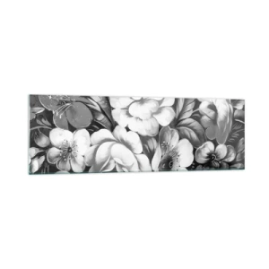 Impression sur verre - Image sur verre - Fleurs noires et blanches dans une composition classique et élégante - 160x50cm - Belle même en gris - Décoration murale moderne pour le salon et la chambre ARTTOR