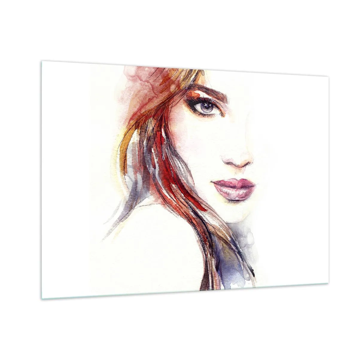 Impression sur verre - Image sur verre - Illustration d'un portrait à l'aquarelle d'une femme - 100x70cm - Vademecum - suivez-moi - Décoration murale moderne pour le salon et la chambre ARTTOR
