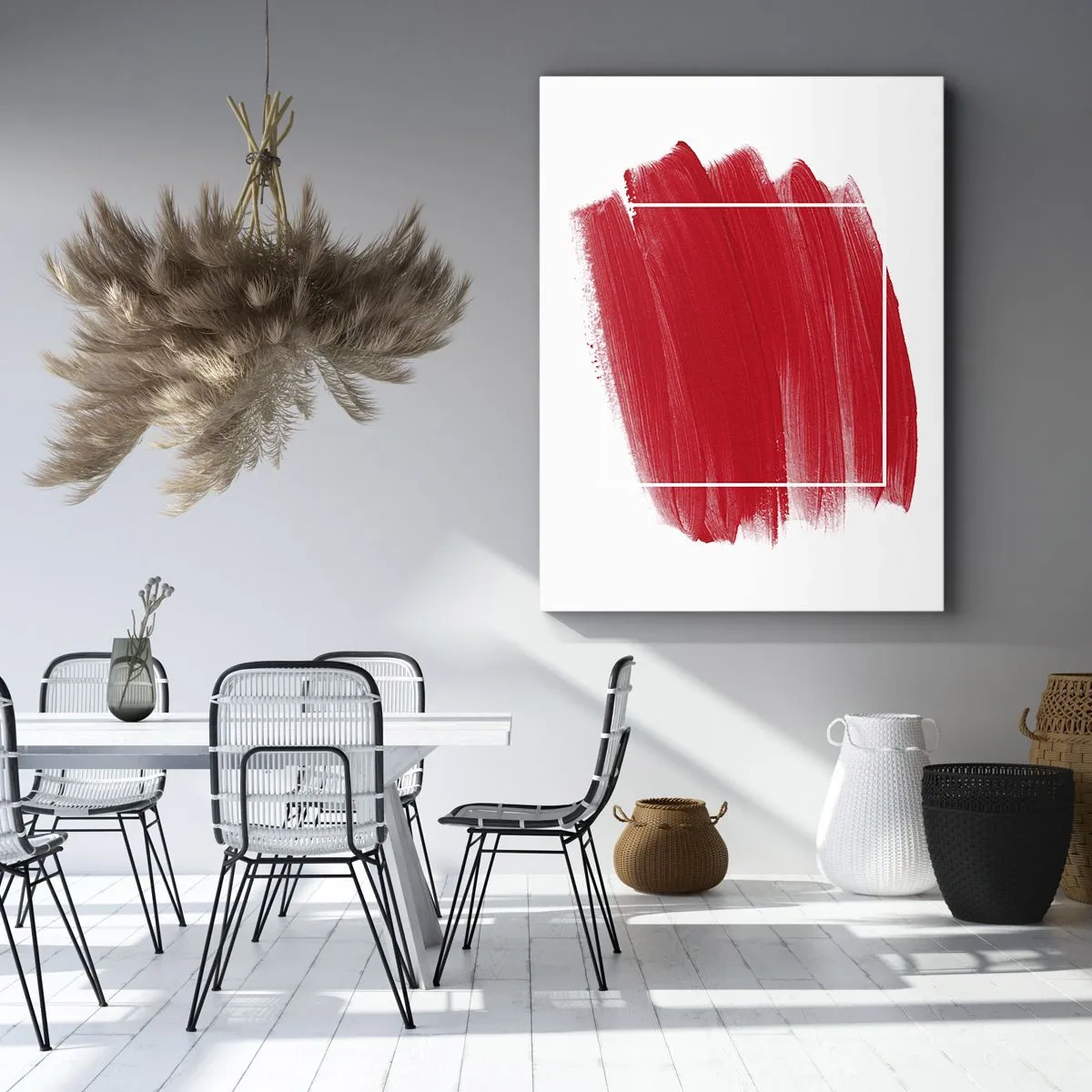 Impression sur toile - Image sur toile - Coup de pinceau rouge avec bordure blanche - 50x70cm - En dehors du cadre - Décoration murale moderne pour le salon et la chambre ARTTOR