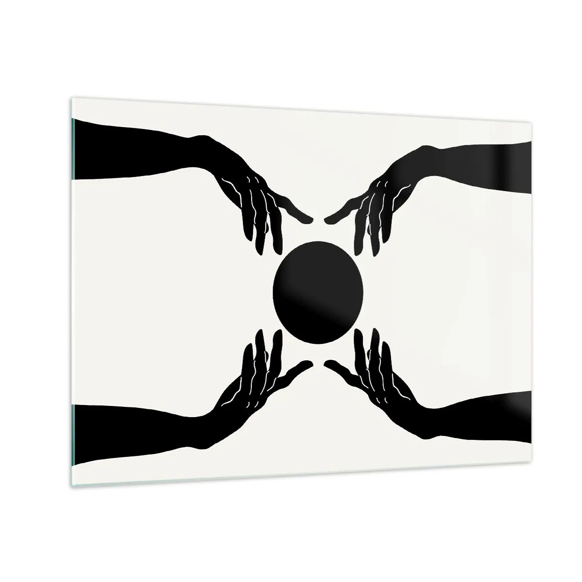 Impression sur verre - Image sur verre - Mains noires autour d'un cercle noir sur fond clair - 70x50cm - Signe secret - Décoration murale moderne pour le salon et la chambre ARTTOR