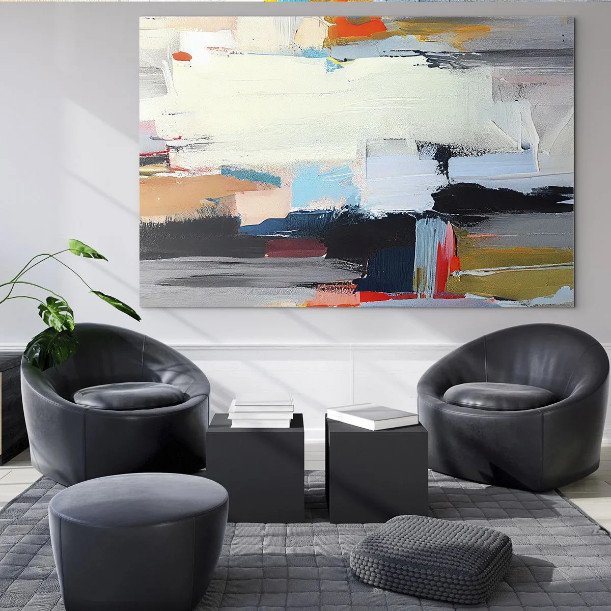 Impression sur verre - Image sur verre - Composition abstraite avec des taches et des traits colorés - 70x50cm - Y a-t-il une méthode ? - Décoration murale moderne pour le salon et la chambre ARTTOR