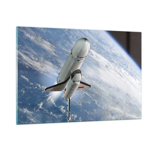 Impression sur verre - Image sur verre - Une navette spatiale décollant dans l'espace avec la Terre en arrière-plan. - 120x80cm - Ascension cosmique - Décoration murale moderne pour le salon et la chambre ARTTOR