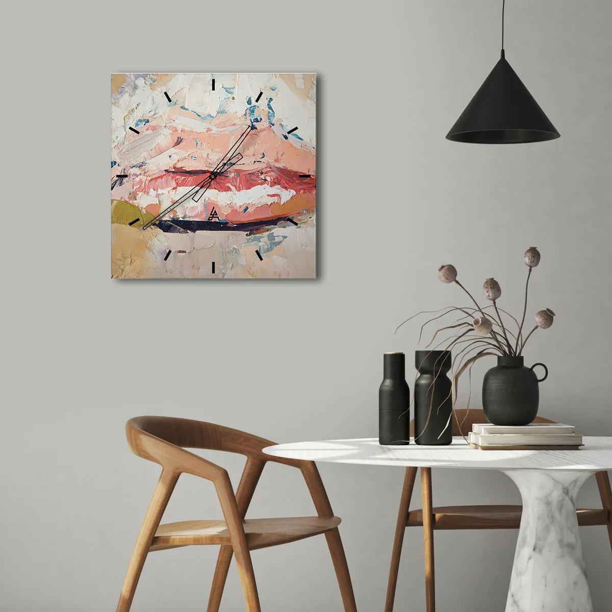 Horloge murale - Pendule murale - Une composition abstraite représentant les lèvres d'une femme aux couleurs pastel. - 30x30cm - Éveil la pensée - Décoration murale moderne pour le salon et la chambre ARTTOR