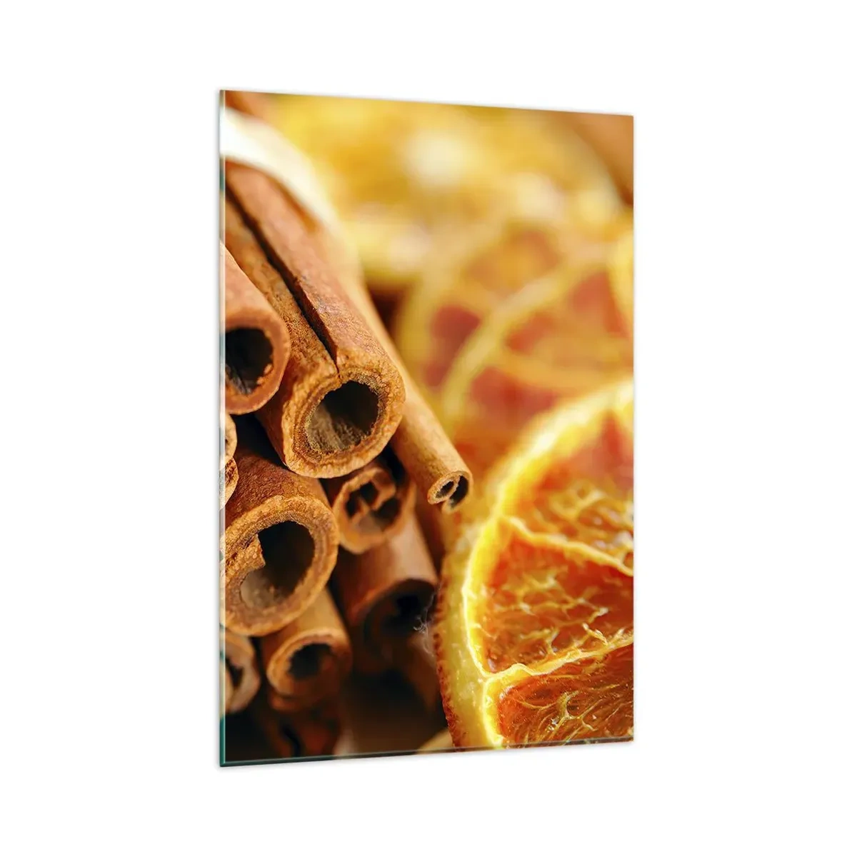 Impression sur verre - Image sur verre - Bâtons de cannelle avec des tranches d'orange séchées aux couleurs chaudes - 80x120cm - Sentez-vous leurs odeurs? - Décoration murale moderne pour le salon et la chambre ARTTOR