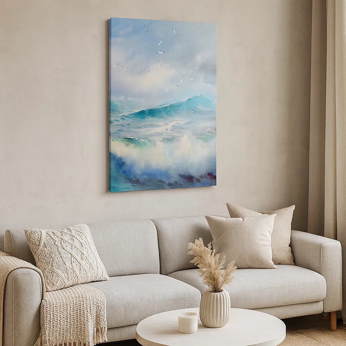 Impression sur toile - Image sur toile - De grosses vagues sur l'océan - 50x70cm - "Le tourbillon hurlait de triomphe..." - Décoration murale moderne pour le salon et la chambre ARTTOR