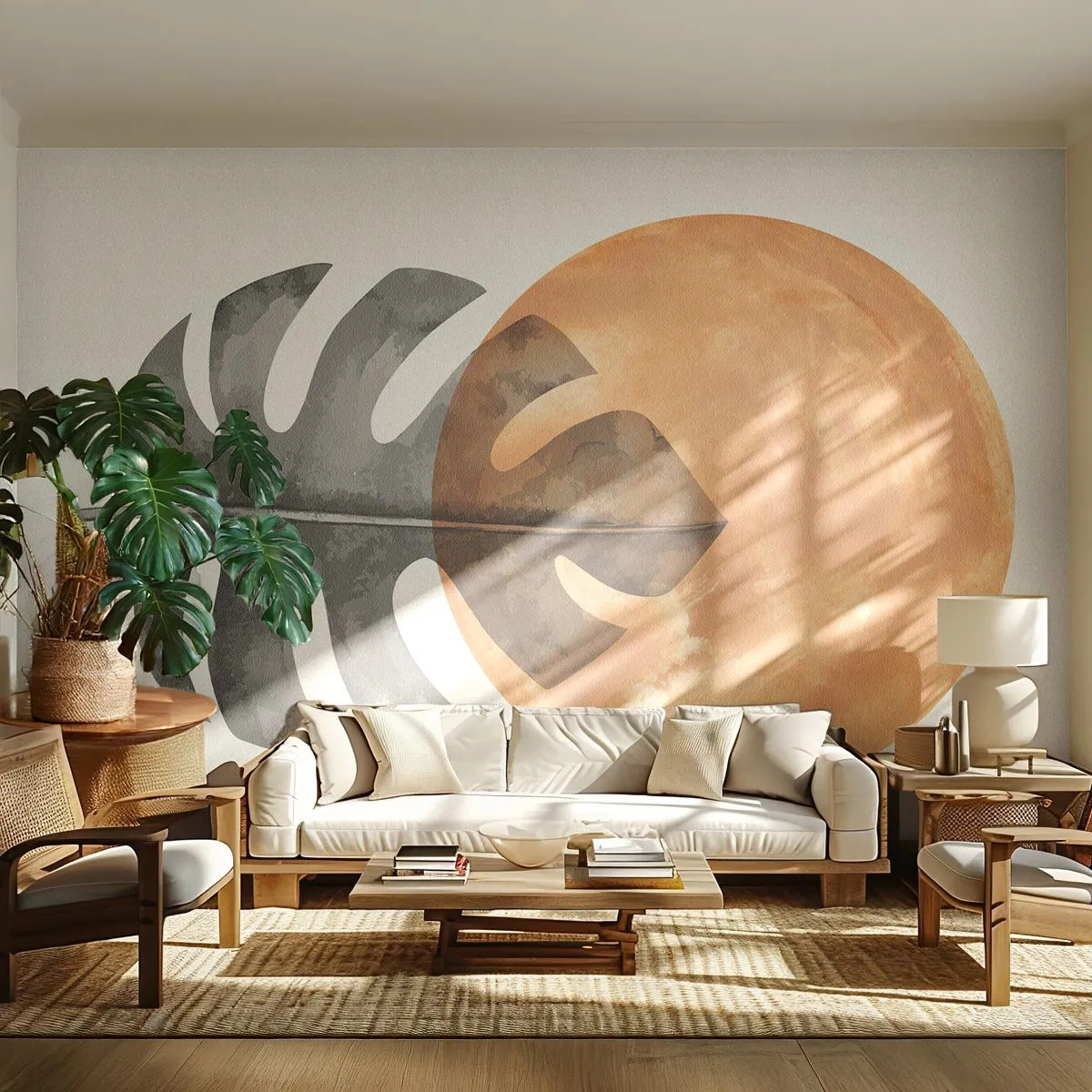 Papier Peint Photo Premium Sand - Toujours le soleil - Feuille, Soleil, Bohème - 200x140 cm
