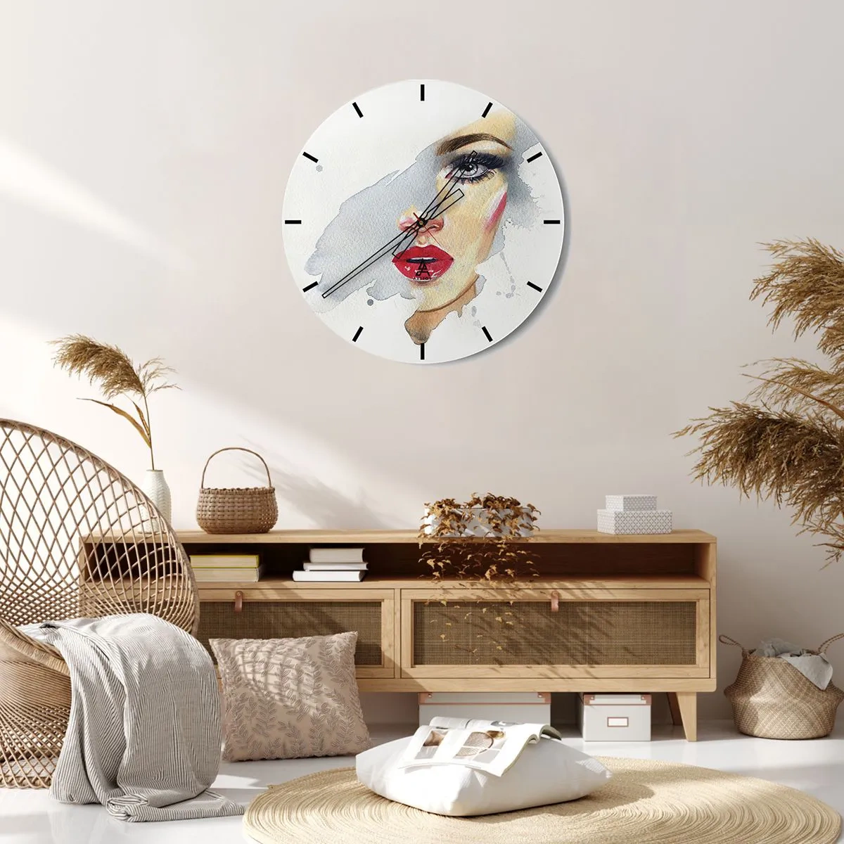 Horloge murale - Pendule murale - Portrait d'une femme à l'aquarelle sur fond blanc - 30x30cm - Reflet dans une goutte d'eau - Décoration murale moderne pour le salon, la cuisine et la chambre ARTTOR