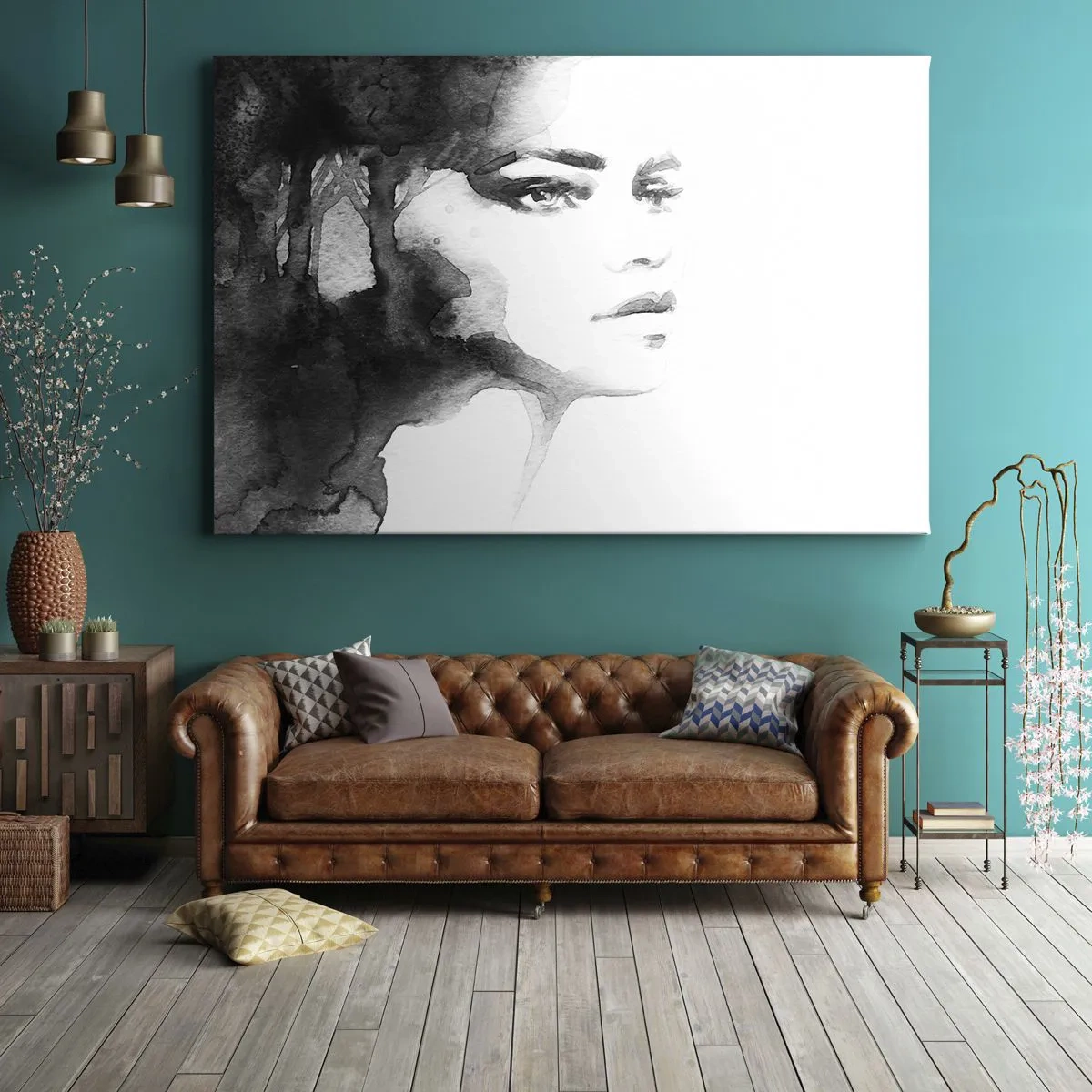 Impression sur toile - Image sur toile - Un portrait subtil d'une femme dans des tons de noir et blanc - 120x80cm - Fait de mystère et de brouillard - Décoration murale moderne pour le salon et la chambre ARTTOR