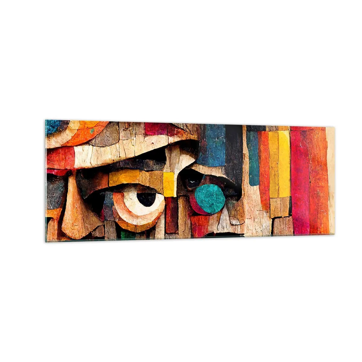 Impression sur verre - Image sur verre - Visages abstraits aux couleurs intenses - 140x50cm - Je te vois… - Décoration murale moderne pour le salon et la chambre ARTTOR