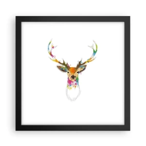 Affiche dans un cadre noir - Poster - Un cerf doux baigné de couleur - 30x30 cm