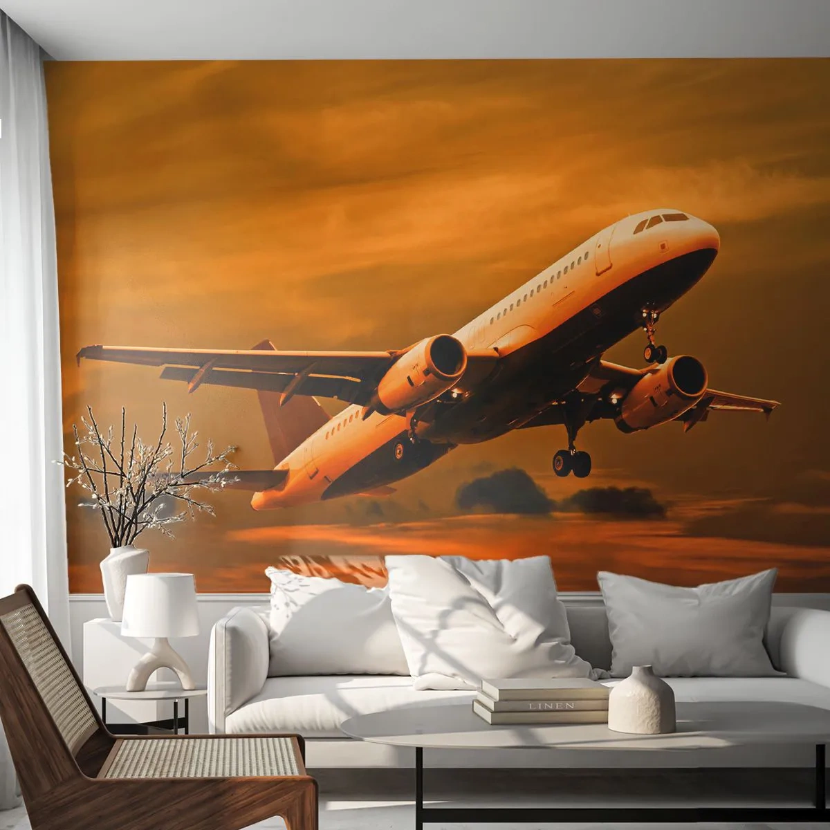 Papier Peint Photo Premium Canvas - Vol vers le soleil - Avion, Voyage, Coucher de soleil - 150x105 cm