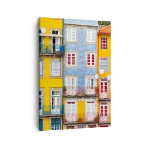 Impression sur toile - Image sur toile - Façades colorées d'immeubles d'habitation dans le paysage urbain - 50x70cm - Couleurs de vieille ville - Décoration murale moderne pour le salon et la chambre ARTTOR