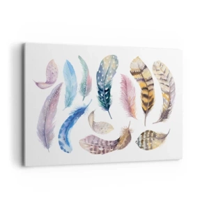 Impression sur toile - Image sur toile - Plumes colorées dans un style aquarelle délicat - 120x80cm - Léger, bariolé et multicolore - Décoration murale moderne pour le salon et la chambre ARTTOR
