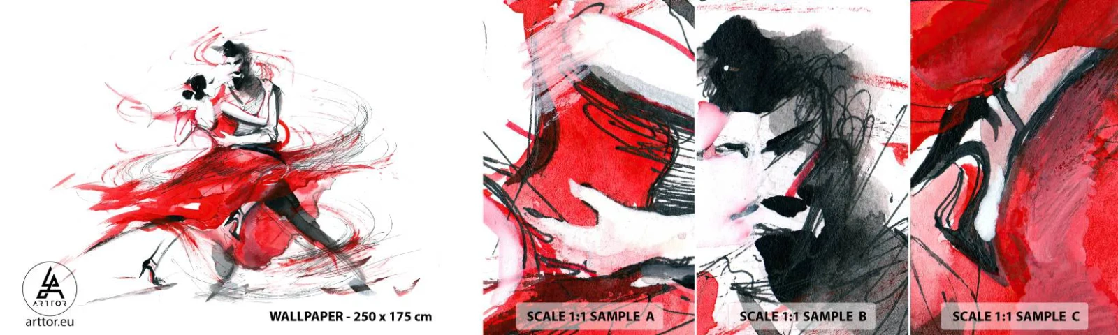 Échantillon de Papier Peint Autocollant Deluxe Sticker - Tango - le rythme de la passion - Abstraction, Danse, Danseur - 100x30 cm