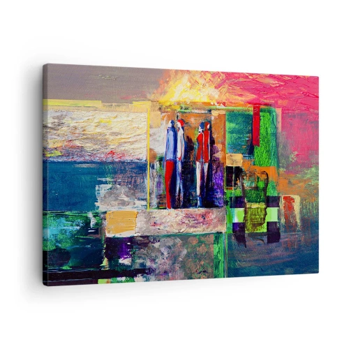 Impression sur toile - Image sur toile - Composition abstraite avec des figures et des motifs géométriques - 70x50cm - Relations et émotions - Décoration murale moderne pour le salon et la chambre ARTTOR
