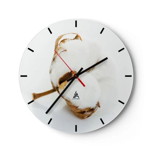 Horloge murale - Pendule murale - Une branche de coton naturel sur fond blanc - 30x30cm - Doux par nature - Décoration murale moderne pour le salon, la cuisine et la chambre ARTTOR