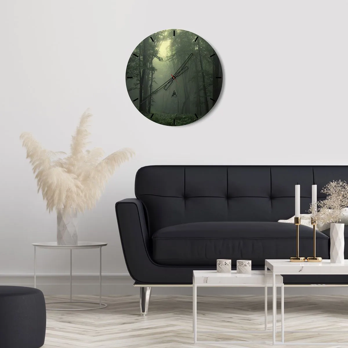 Horloge murale - Pendule murale - Forêt verte dans le brouillard avec des aiguilles d'horloge noires - 30x30cm - Avant qu'il ne se réveille - Décoration murale moderne pour le salon, la cuisine et la chambre ARTTOR