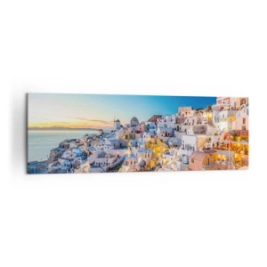 Impression sur toile - Image sur toile - Vue d'une ville grecque au coucher du soleil - 160x50cm - L'essence de la grecque - Décoration murale moderne pour le salon et la chambre ARTTOR