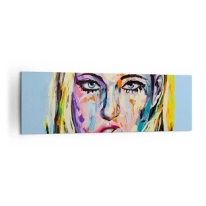 Impression sur toile - Image sur toile - Portrait coloré d'une femme dans un style abstrait - 160x50cm - Regarde-la droit dans les yeux - Décoration murale moderne pour le salon et la chambre ARTTOR
