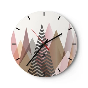 Horloge murale - Pendule murale - Montagnes et arbres géométriques aux tons pastel - 30x30cm - Vue pyramidale - Décoration murale moderne pour le salon, la cuisine et la chambre ARTTOR