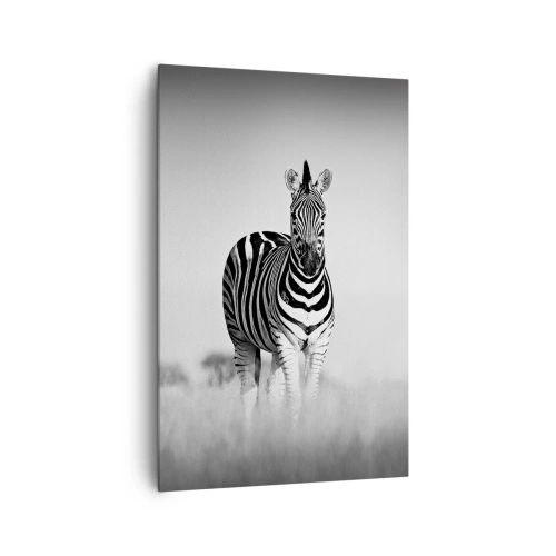 Impression sur toile - Image sur toile - Deux zèbres dans la savane dans un style monochrome - 80x120cm - Le monde est bel et bien noir et blanc - Décoration murale moderne pour le salon et la chambre ARTTOR