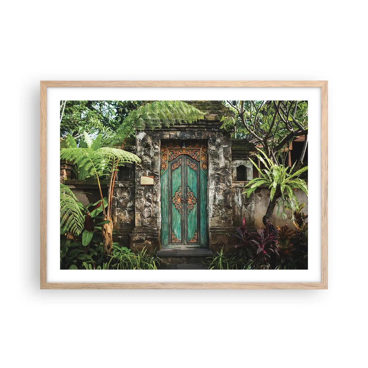 Affiche dans un chêne clair - Poster - Porte vers un monde exotique - 70x50 cm