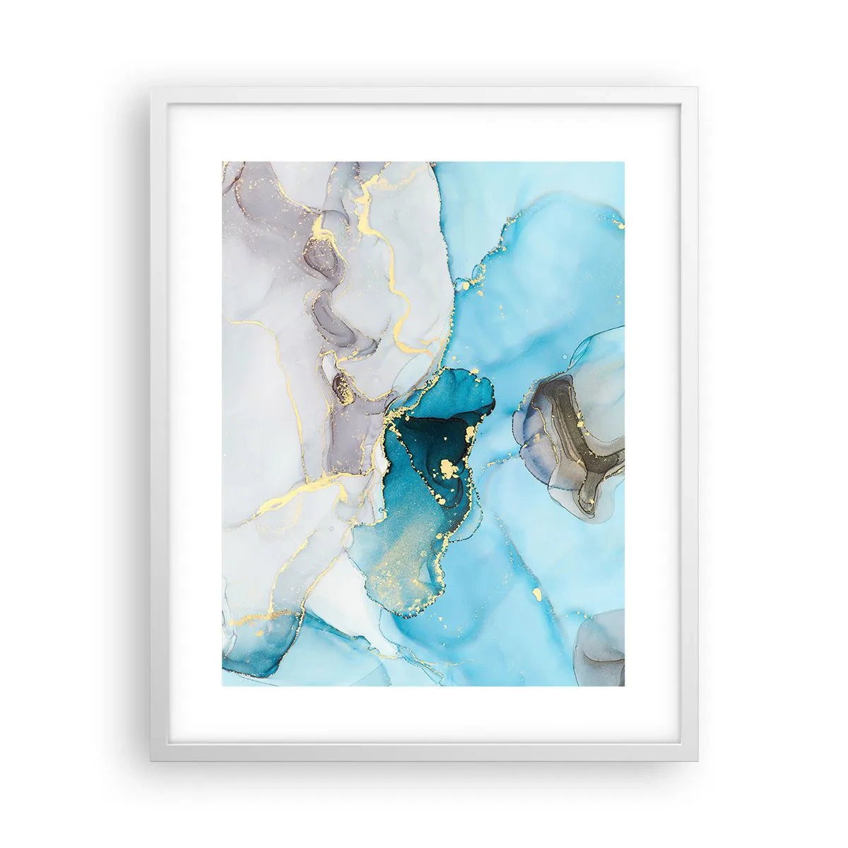 Affiche dans un cadre blanc - Poster - Etude de la rencontre gris et turquoise - 40x50 cm