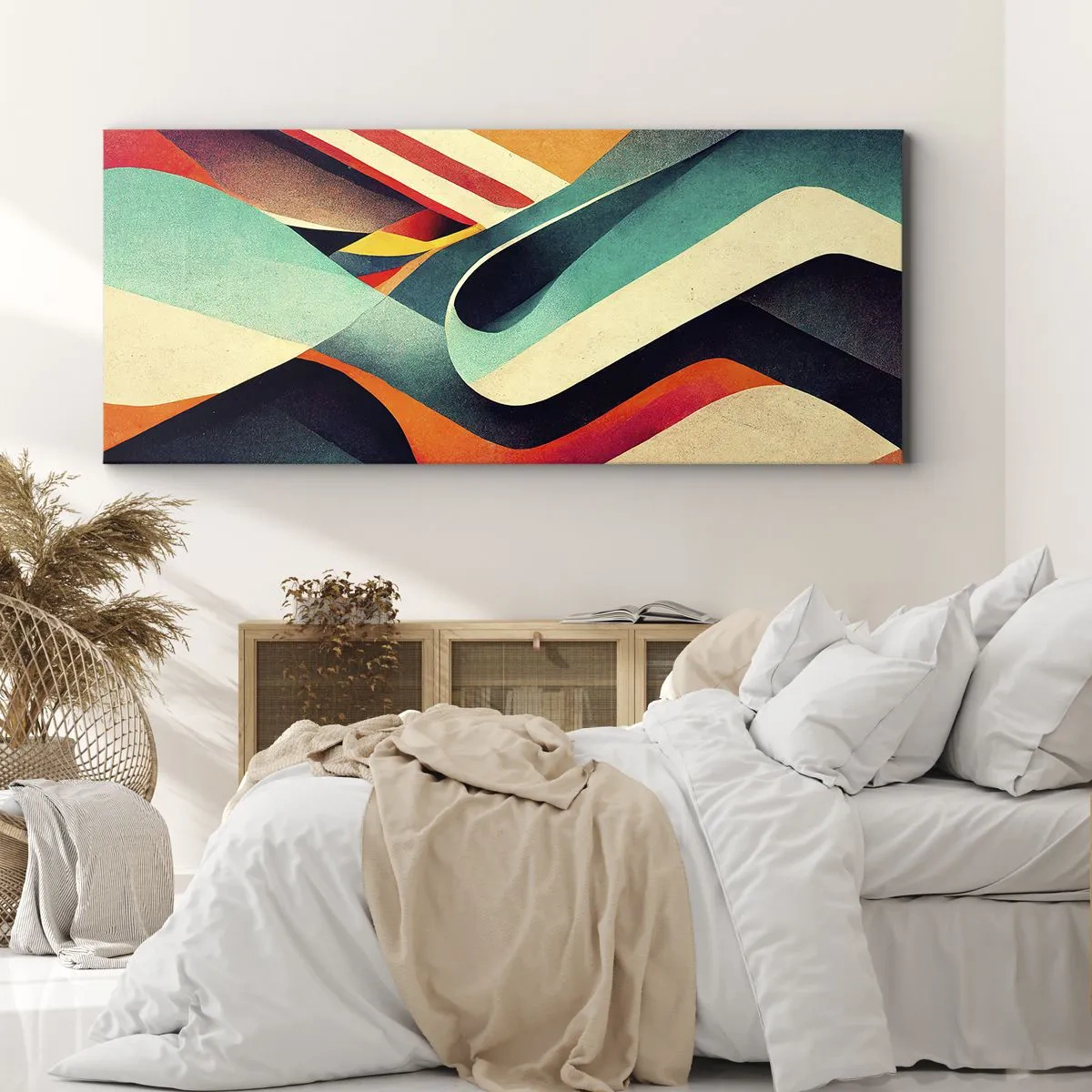 Impression sur toile - Image sur toile - Vagues abstraites colorées dans une composition dynamique - 160x50cm - Composition intense - Décoration murale moderne pour le salon et la chambre ARTTOR