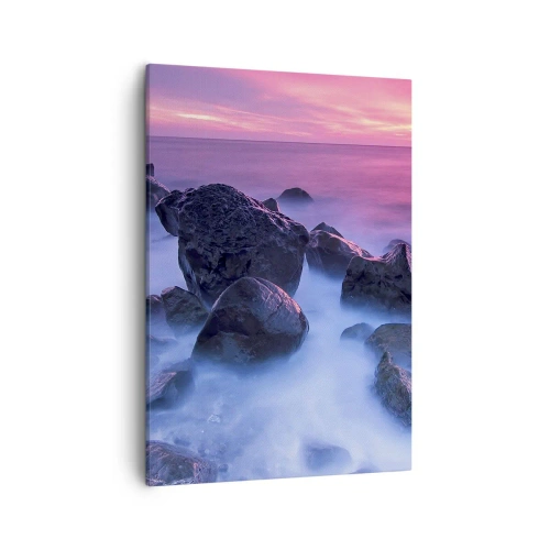 Impression sur toile - Image sur toile - Côte rocheuse au coucher du soleil - 50x70cm - Naissance dans la lumière et le brouillard - Décoration murale moderne pour le salon et la chambre ARTTOR