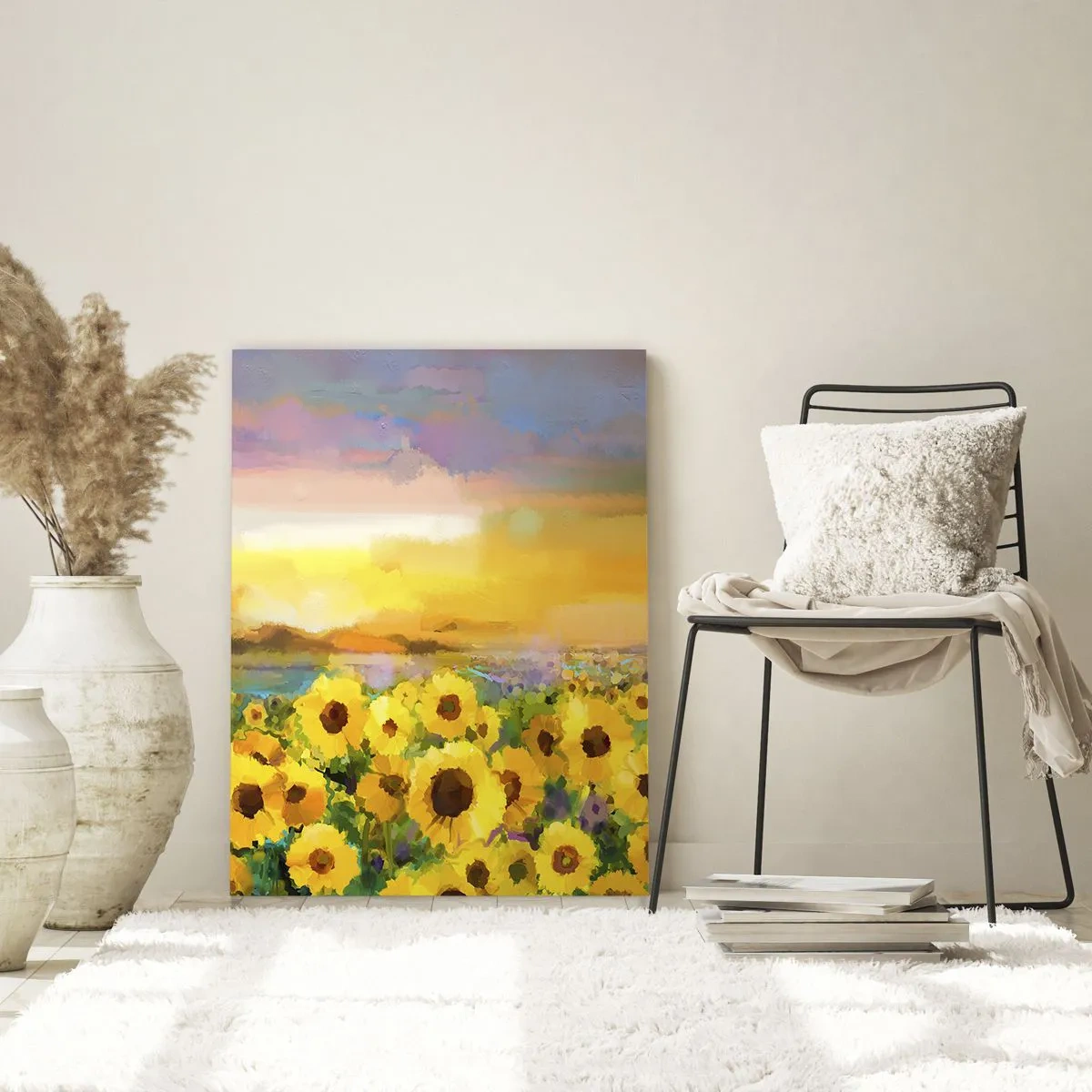 Impression sur verre - Image sur verre - Un champ de tournesols à la lumière du soleil couchant - 70x100cm - Le soleil lui-même est descendu sur terre - Décoration murale moderne pour le salon et la chambre ARTTOR