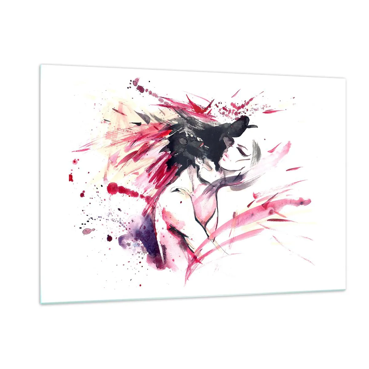 Impression sur verre - Image sur verre - Une figure abstraite aux couleurs aquarelles dynamiques. - 120x80cm - Un accomplissement amoureux - Décoration murale moderne pour le salon et la chambre ARTTOR
