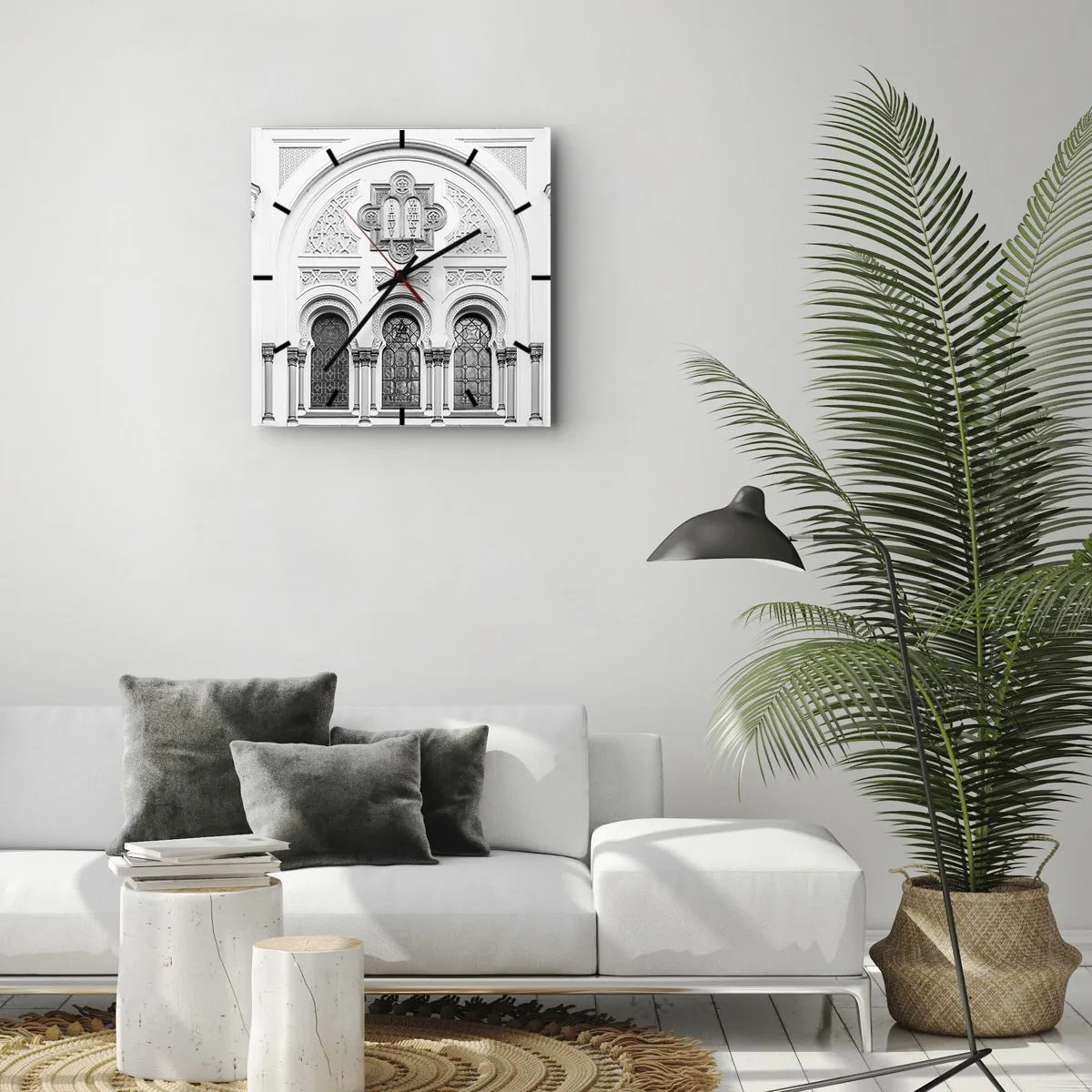 Horloge murale - Pendule murale - Détails architecturaux de la façade dans un style monochrome - 30x30cm - À la frontière des cultures - Décoration murale moderne pour le salon et la chambre ARTTOR