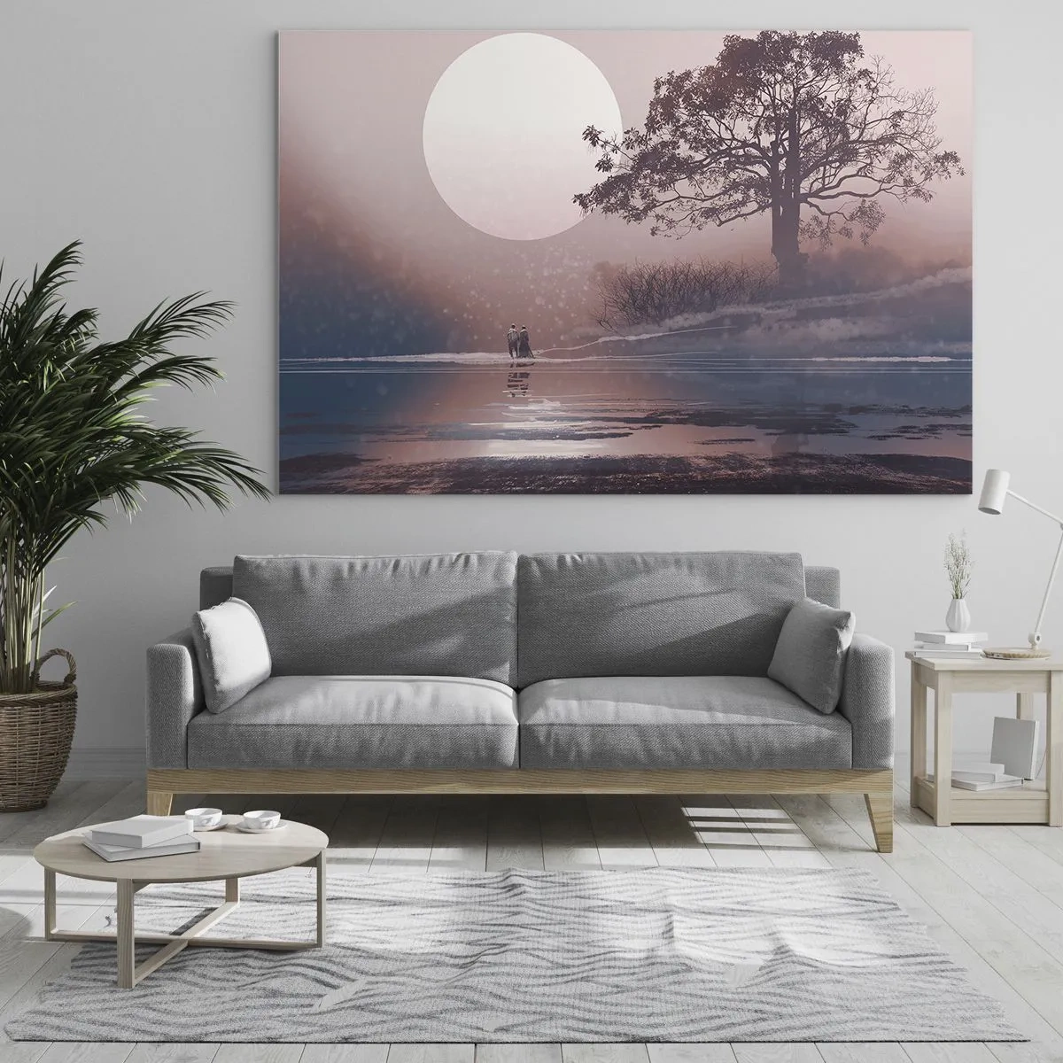 Impression sur verre - Image sur verre - Un paysage magique avec un arbre, une lune et des personnages - 70x50cm - Merveilles de la nuit - Décoration murale moderne pour le salon et la chambre ARTTOR
