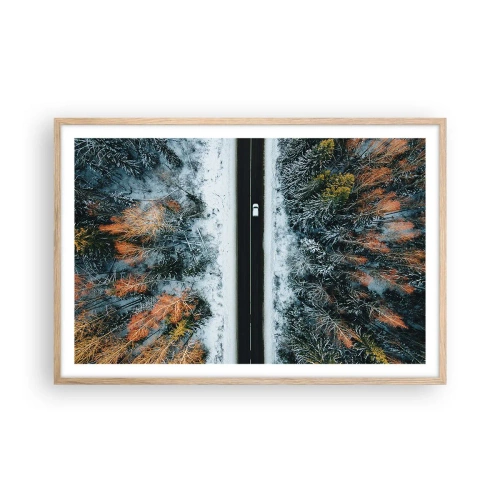 Affiche dans un chêne clair - Poster - Couper à travers la forêt d'hiver - 91x61 cm