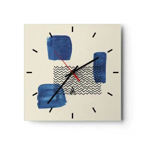 Horloge murale - Pendule murale - Composition abstraite avec des taches bleues et des lignes ondulées - 30x30cm - Quatuor abstrait - Décoration murale moderne pour le salon et la chambre ARTTOR