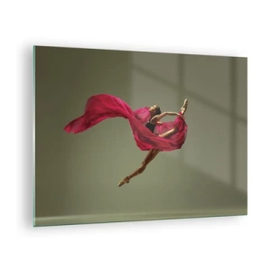 Impression sur verre - Image sur verre - Une danseuse en vol avec un tissu fuchsia fluide - 70x50cm - Flamme dansante - Décoration murale moderne pour le salon et la chambre ARTTOR