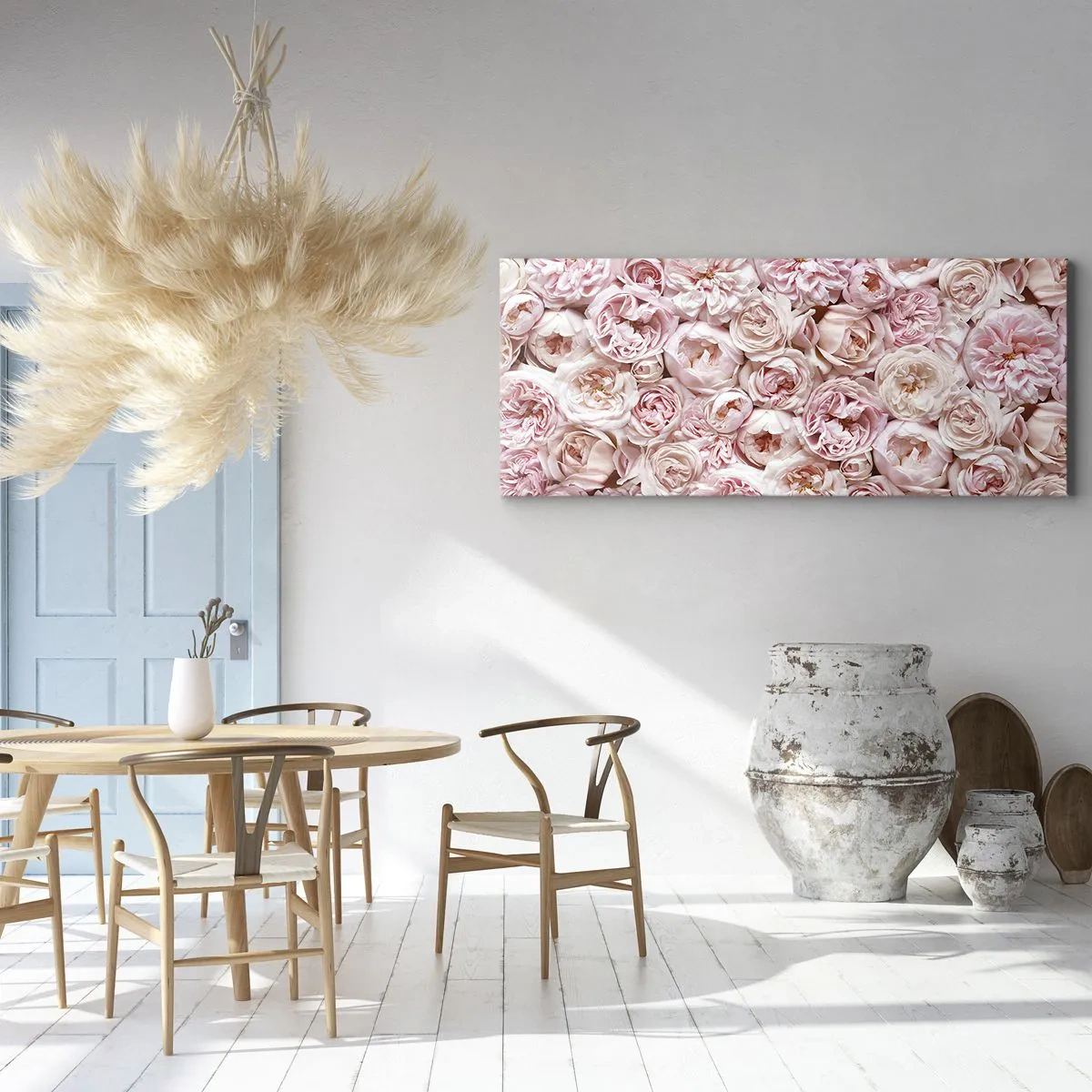 Impression sur toile - Image sur toile - Des roses délicates dans des tons de rose sur toute la surface - 160x50cm - Un lit de roses - Décoration murale moderne pour le salon et la chambre ARTTOR